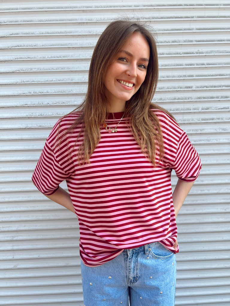 T-shirt marinière EZRA bordeaux/rose