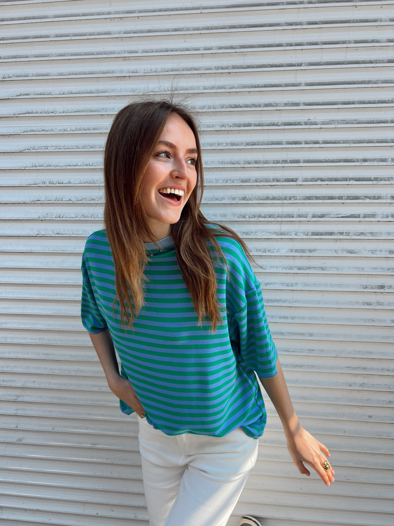 T-shirt marinière EZRA bleu/vert