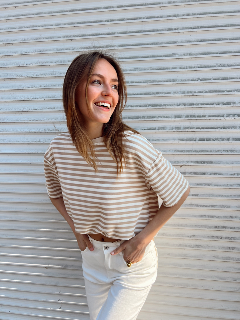 T-shirt marinière EZRA beige/blanc