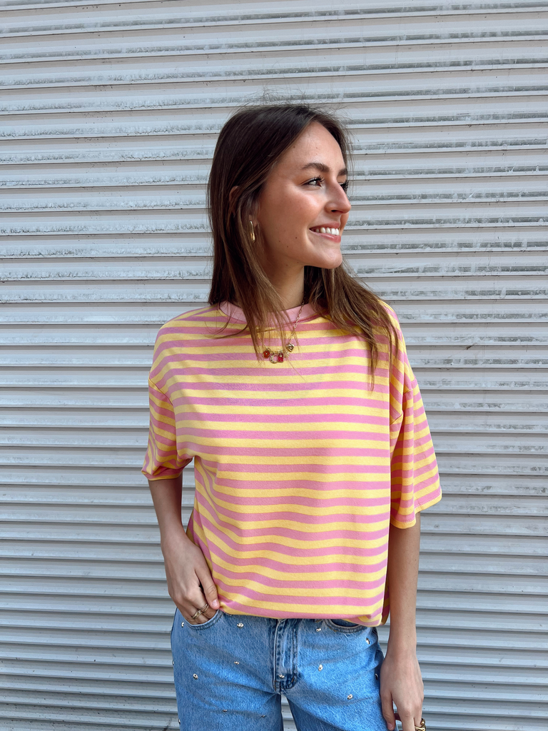 T-shirt marinière EZRA rose clair/jaune