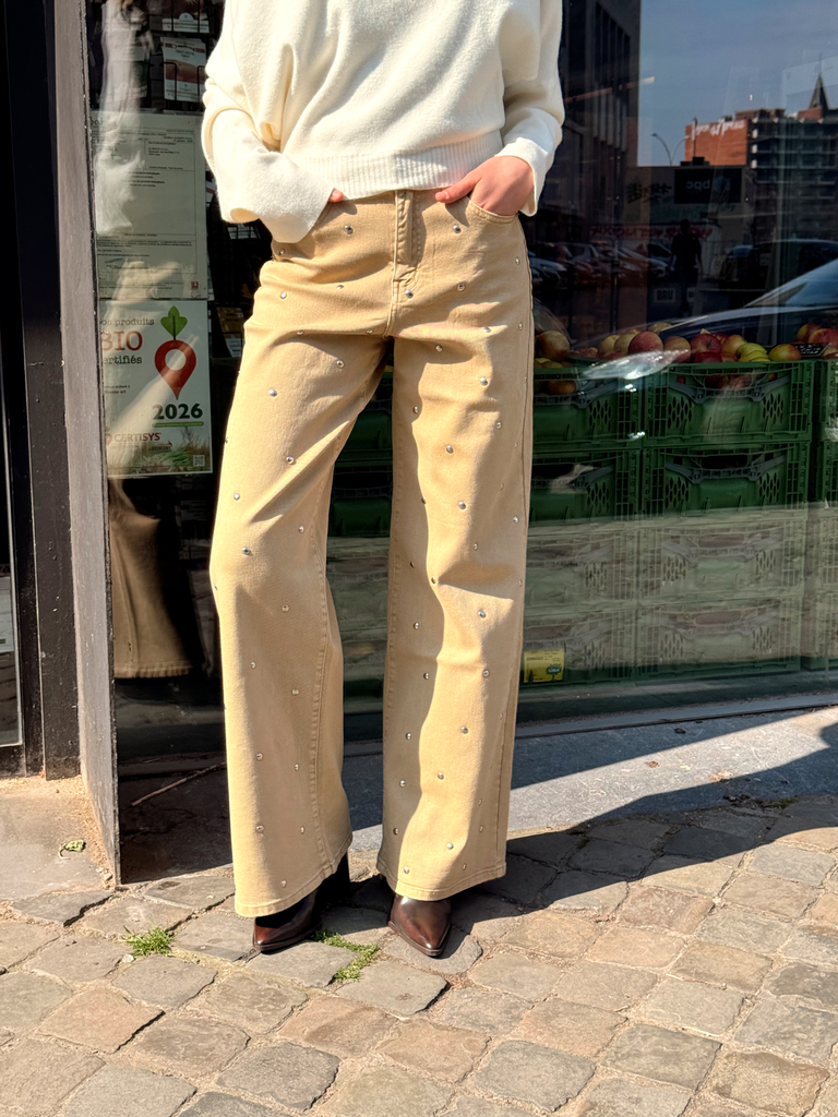 Jeans CHRISTIAN beige/clouté (34)
