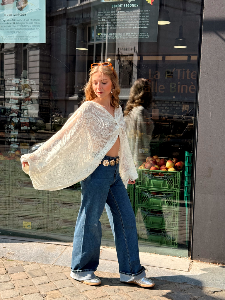 Blouse ADELIA blanc/dentelle