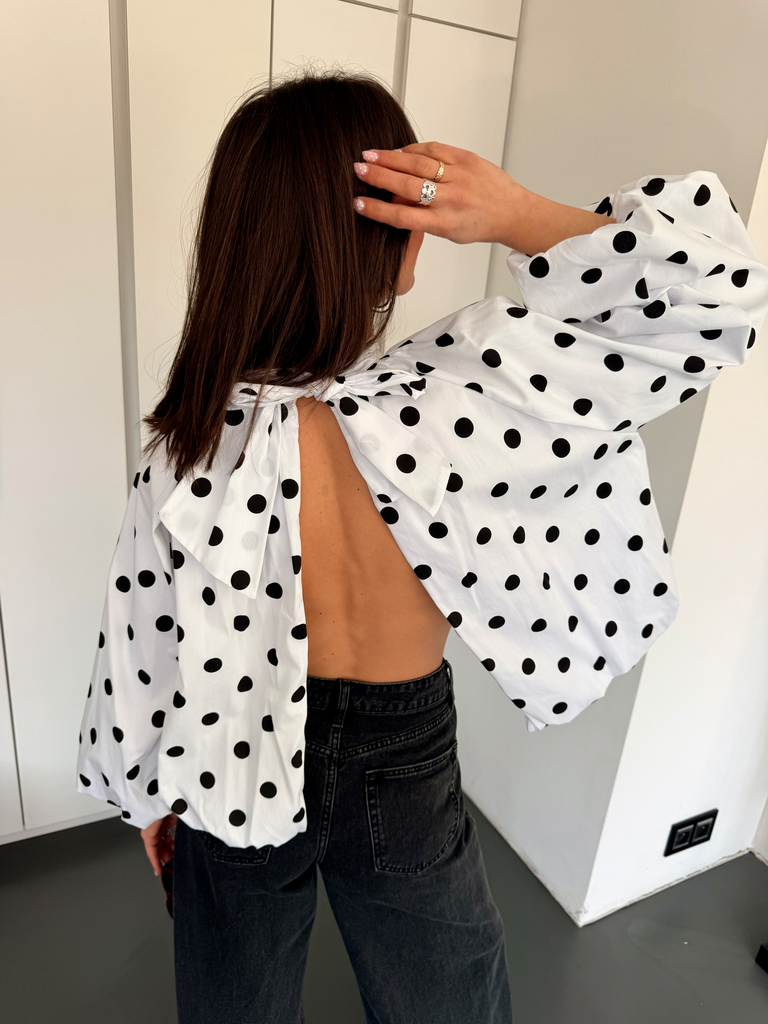 SELMA BLANCHE - Blouse à pois noirs