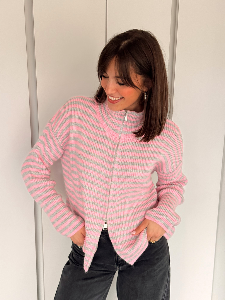 HILLY GRIS/ROSE - Pull avec zip