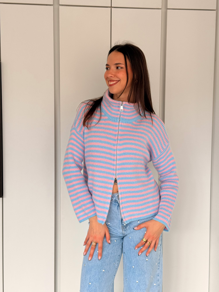HILLY BLEU/ROSE - Pull avec zip