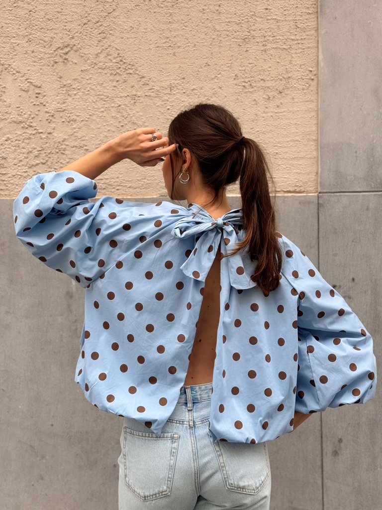 SELMA BLEU - Blouse à pois bruns