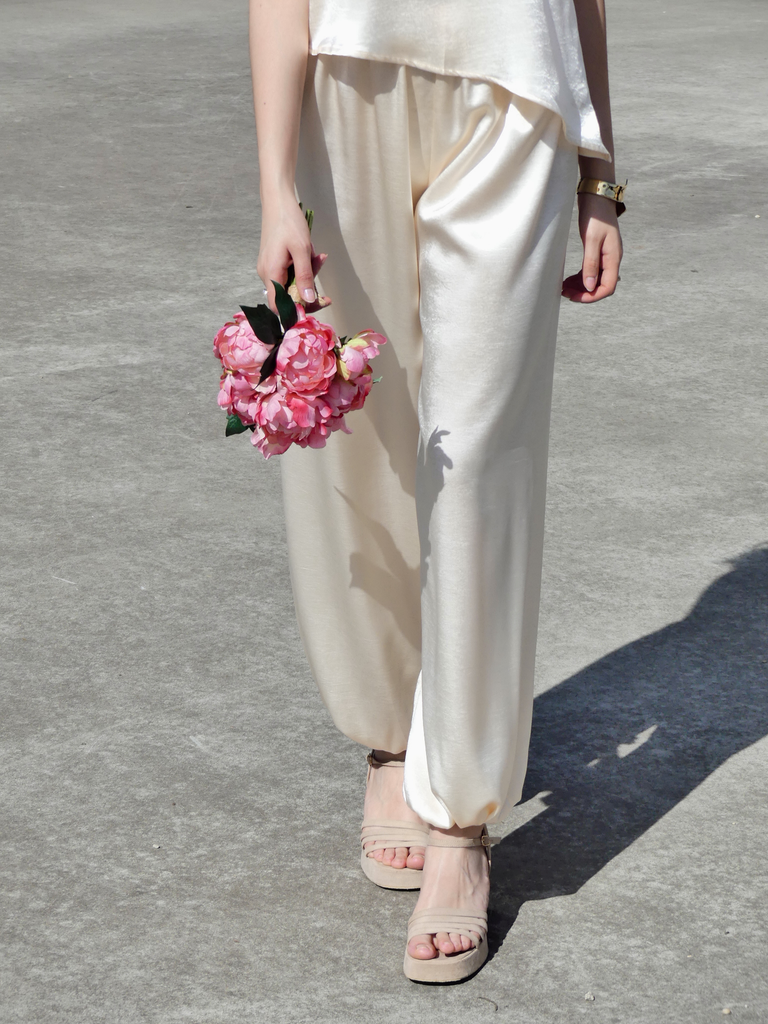 YASMINA JAUNE CLAIR - Pantalon satiné (S/M)