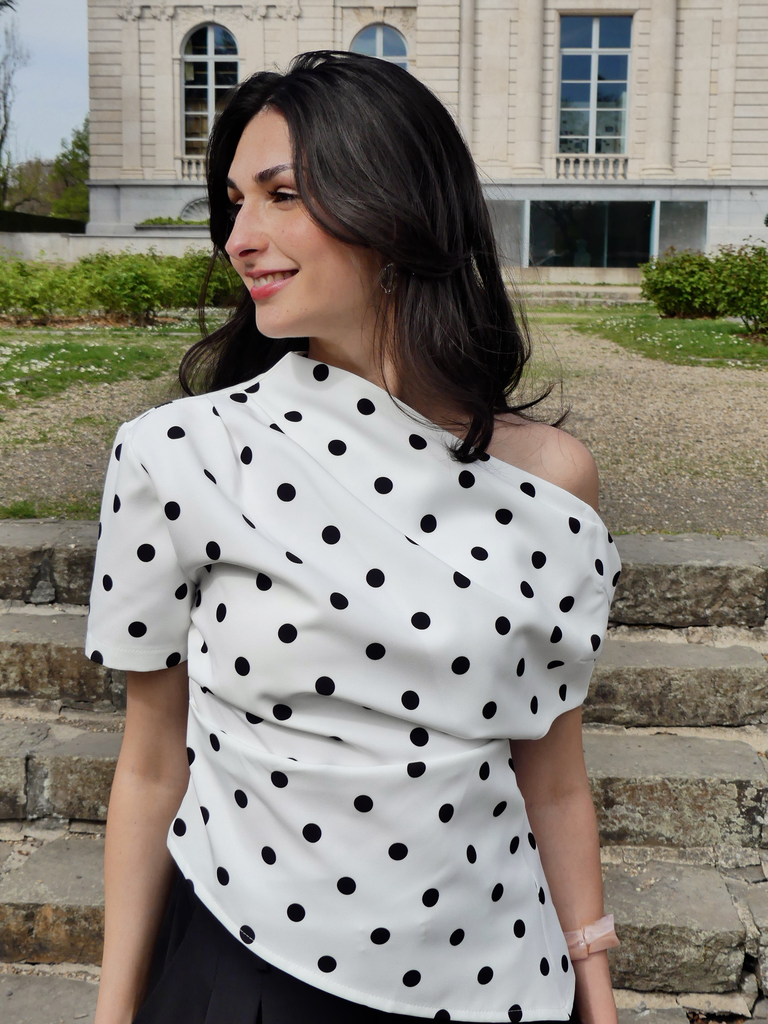 MAEVA BLANC/POIS - Blouse asymétrique