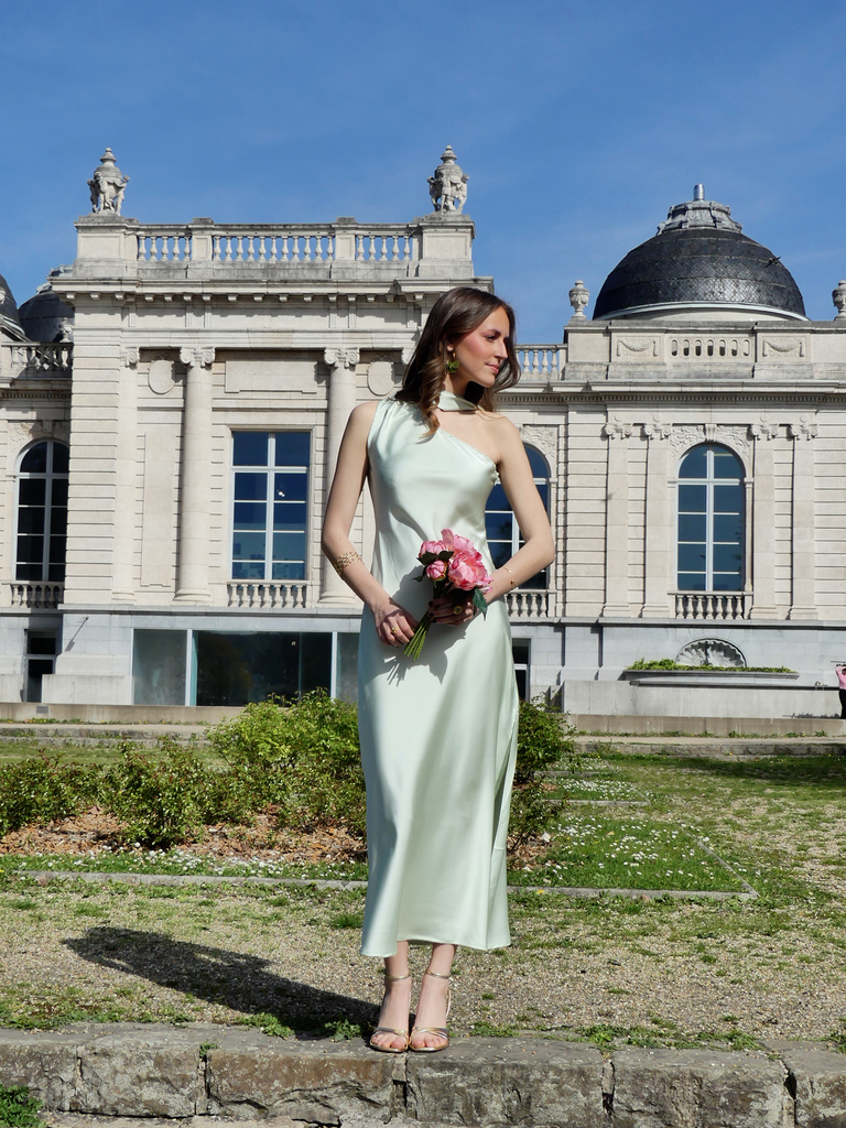 SAMIA VERT - Robe longue avec foulard