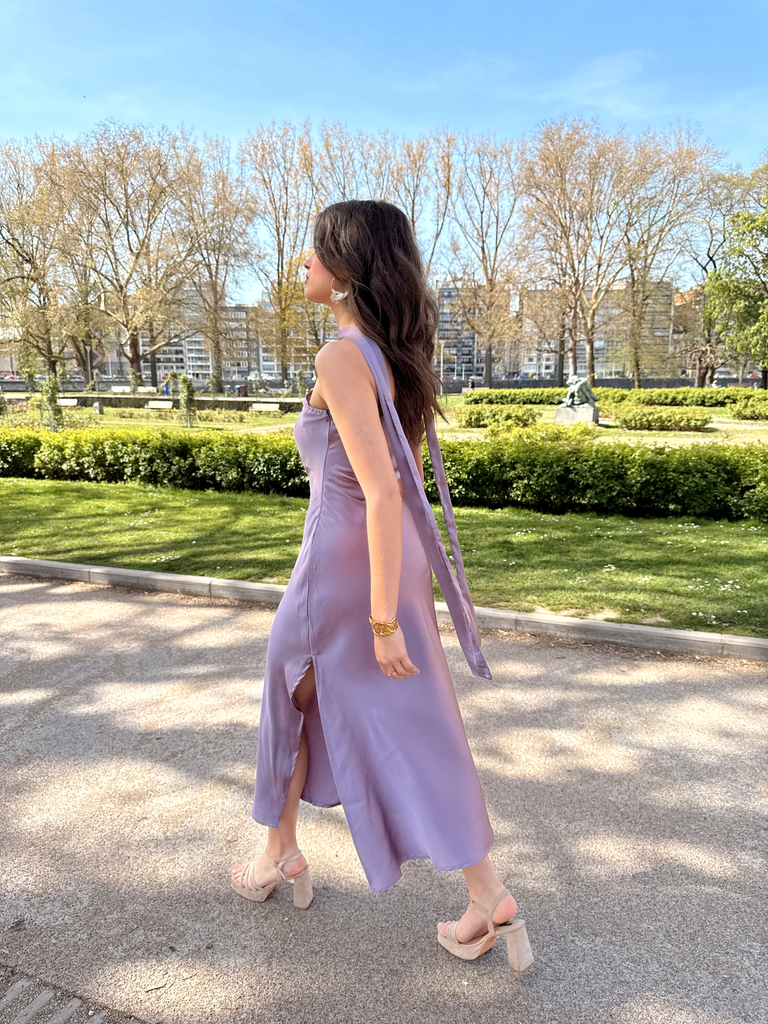 SAMIA MAUVE - Robe longue avec foulard