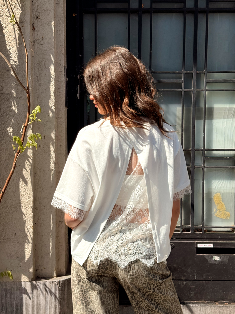CELINDA BLANC - T-shirt dentelle