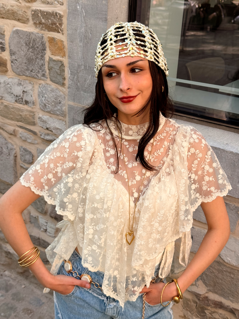 NEVATY BLANC - Blouse à dentelle (S/M)