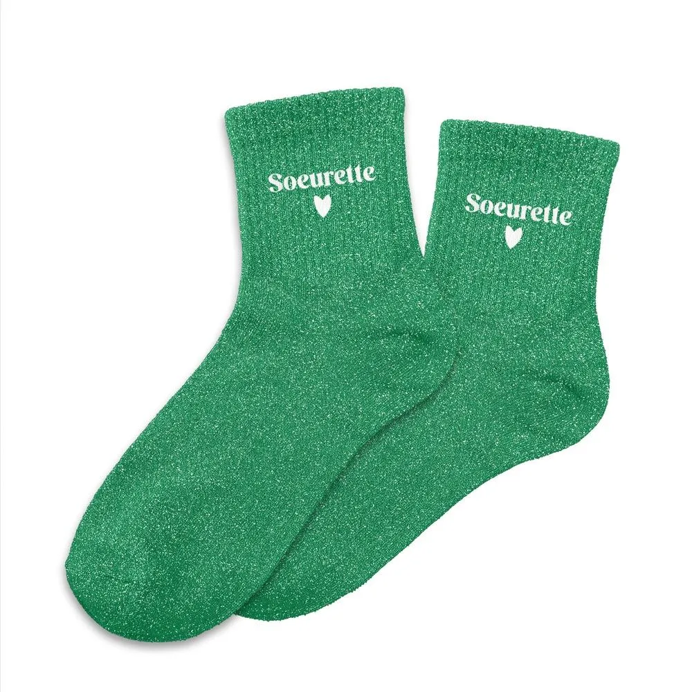 Chaussettes SOEURETTE verte à paillettes