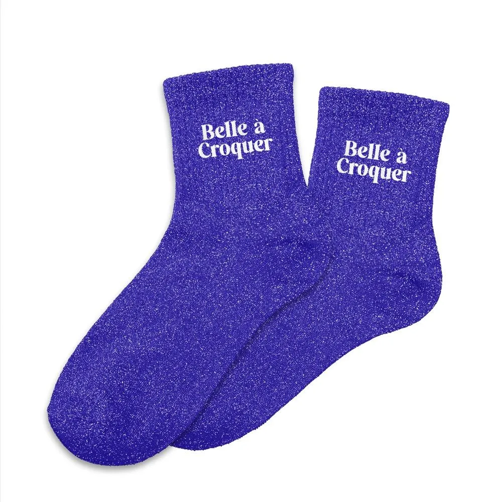 Chaussettes BELLE A CROQUER bleu à paillettes