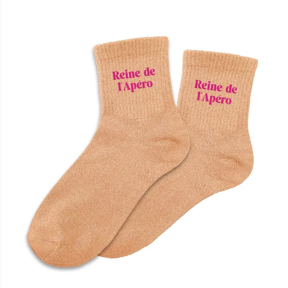 Chaussettes REINE DE L'APERO orange à paillettes