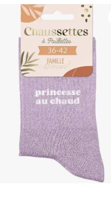 Chaussettes PRINCESSE AU CHAUD lilas à paillettes
