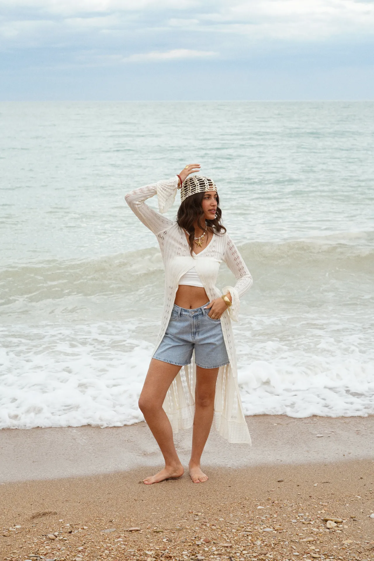 ANGELA BLANC - Long gilet en maille