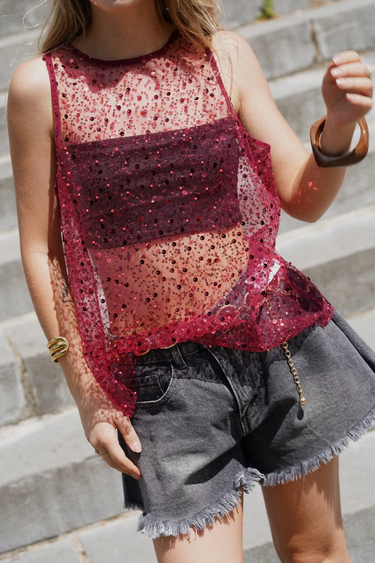 TAYLOR ROUGE - Top à sequins