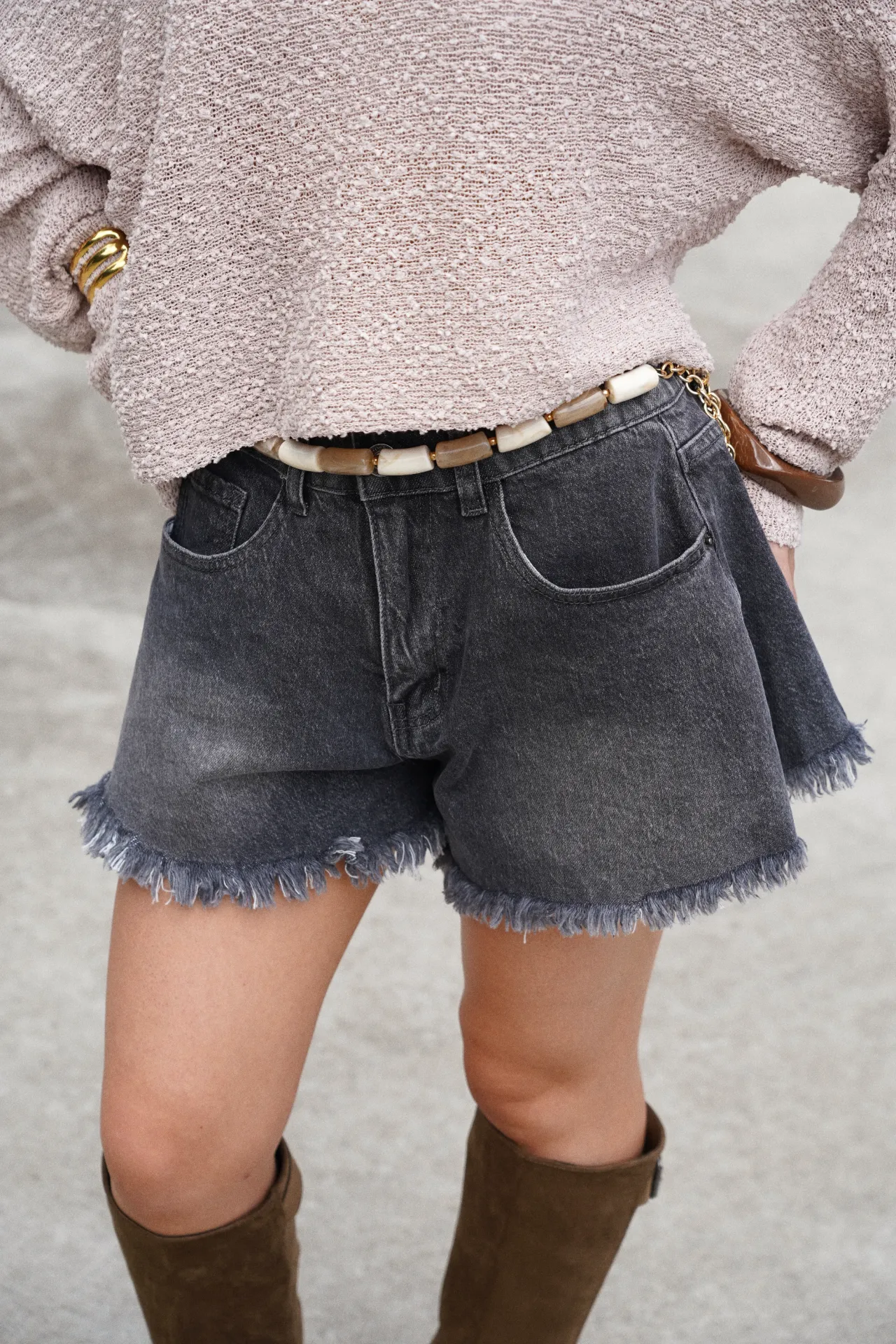 HECTOR GRIS FONCE - Short en jeans