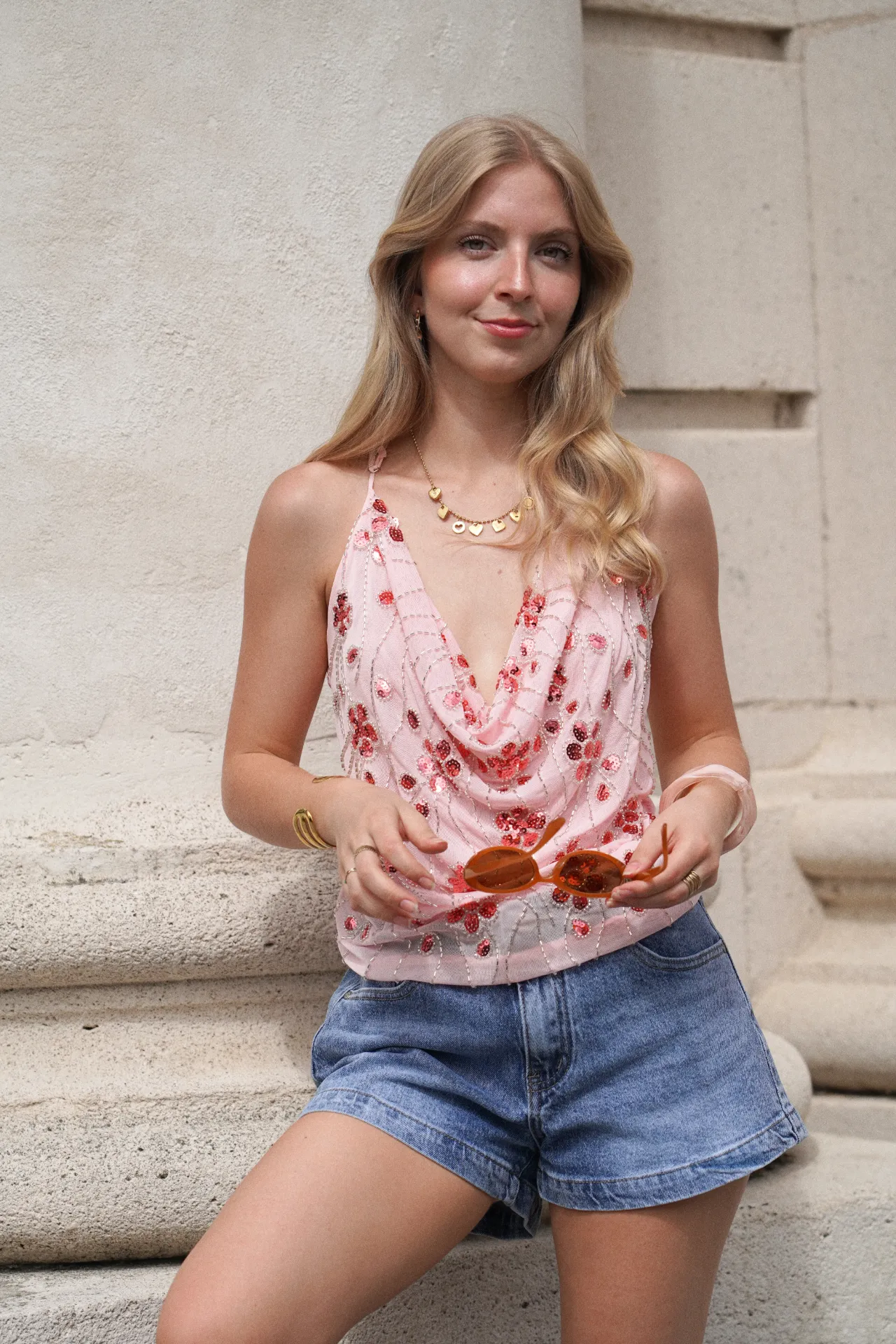 WANDA ROSE - Top à sequins