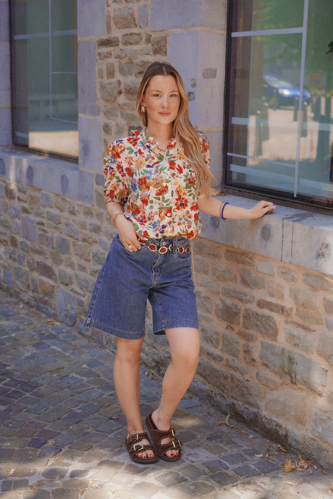 DELINA BLANC -Blouse à fleurs (S/M)