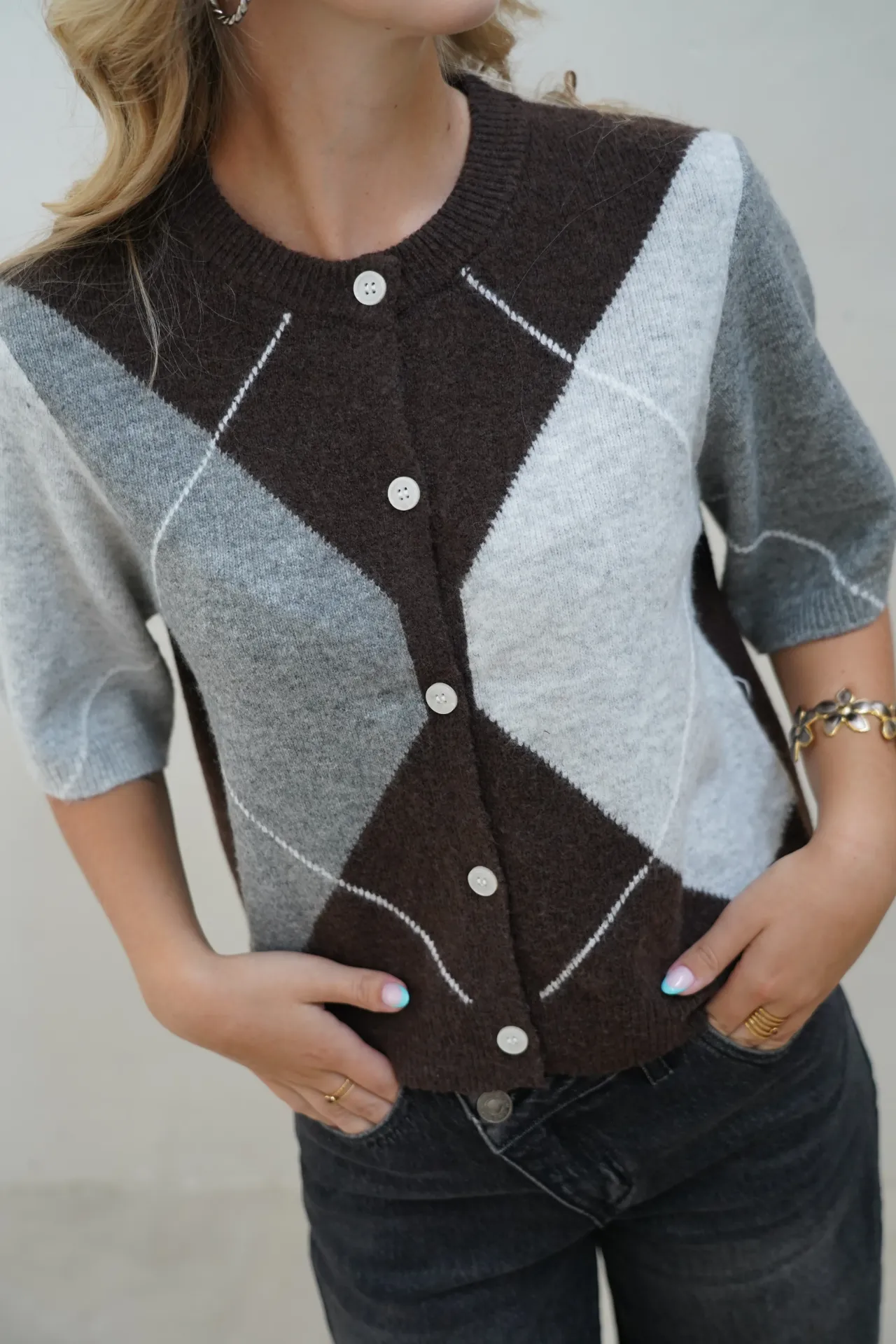 SALLY GRIS/BRUN - Gilet à boutons (XS)