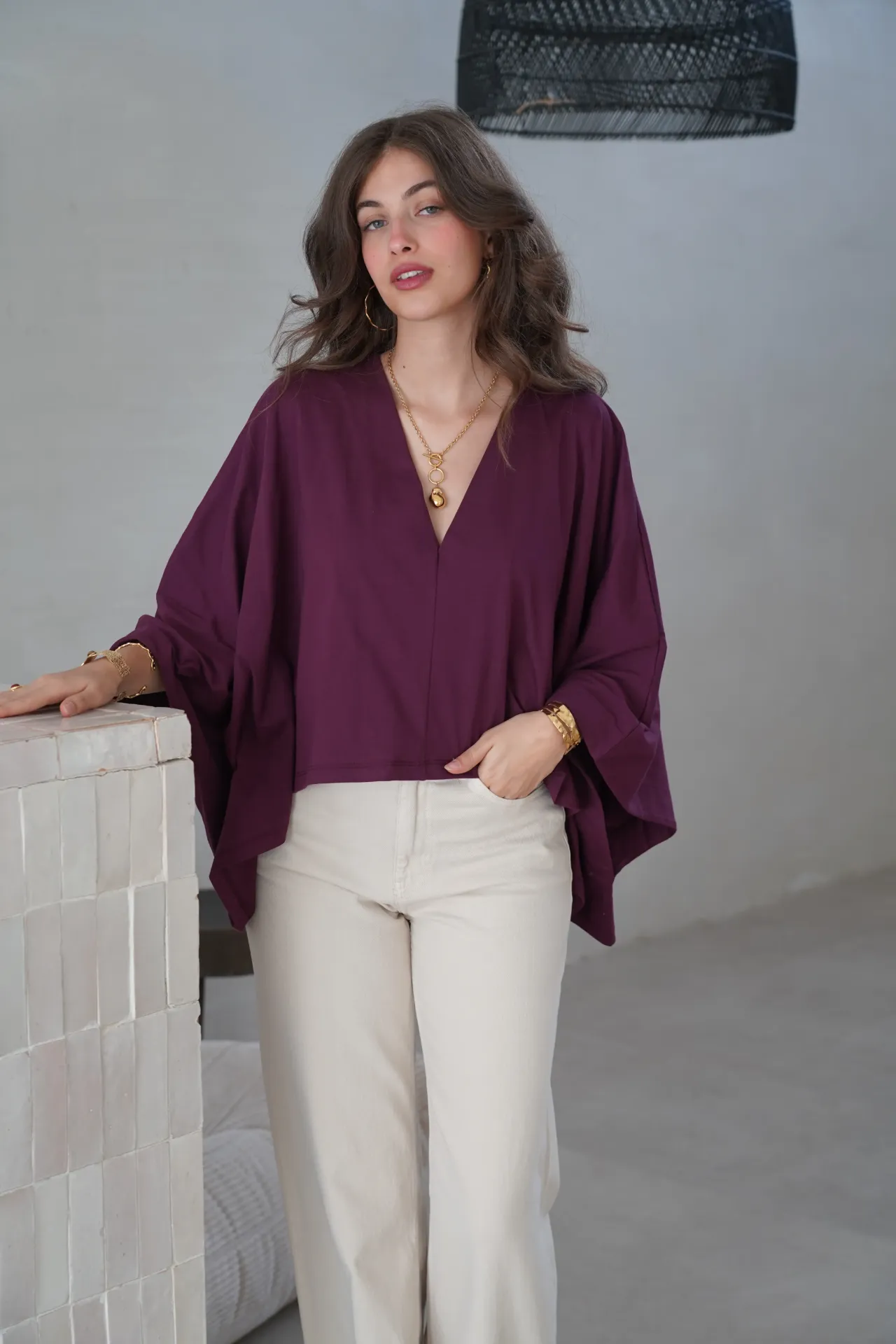 NANDI PRUNE - Blouse à manches chauve-souris