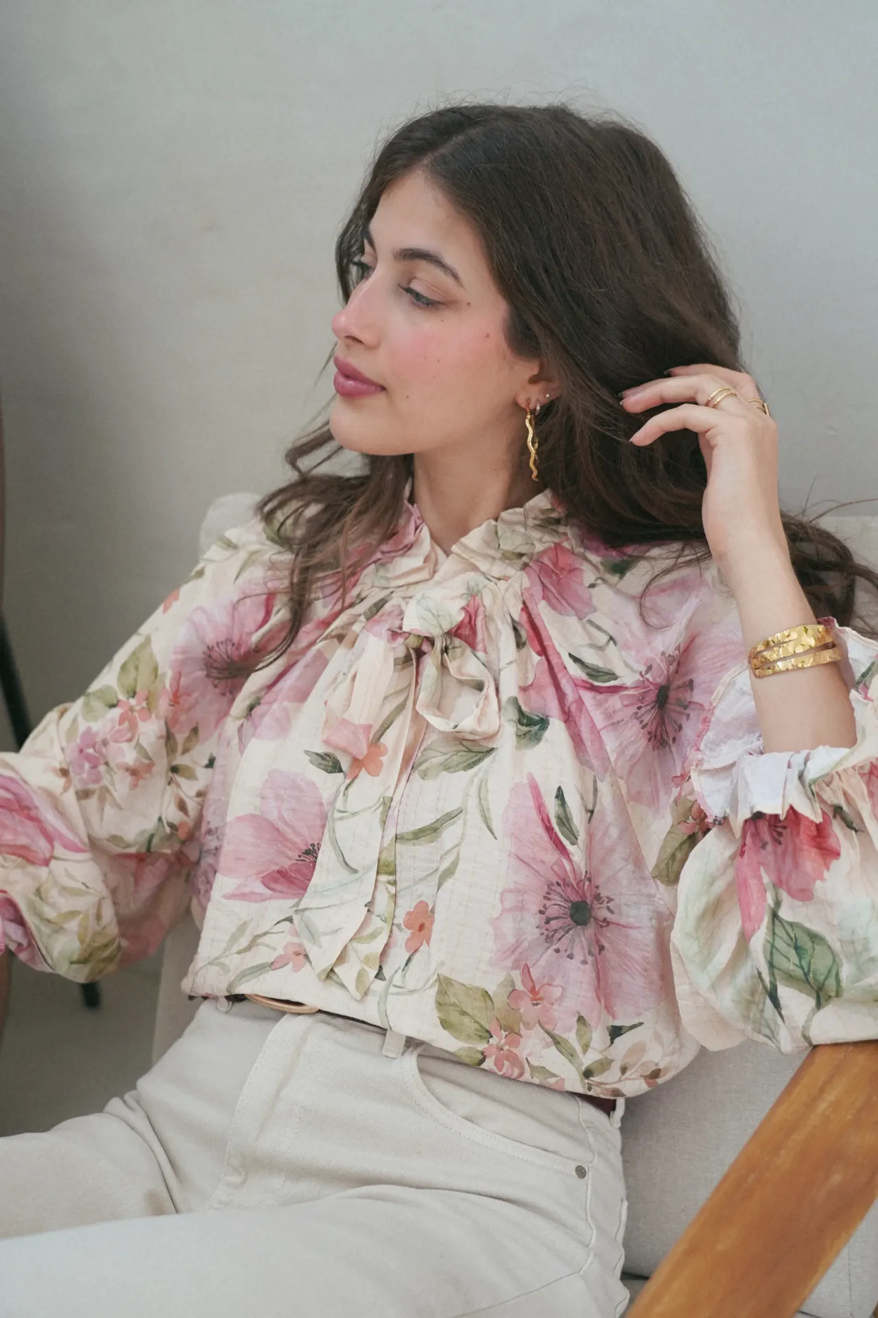 SOREN BEIGE - Blouse à fleurs