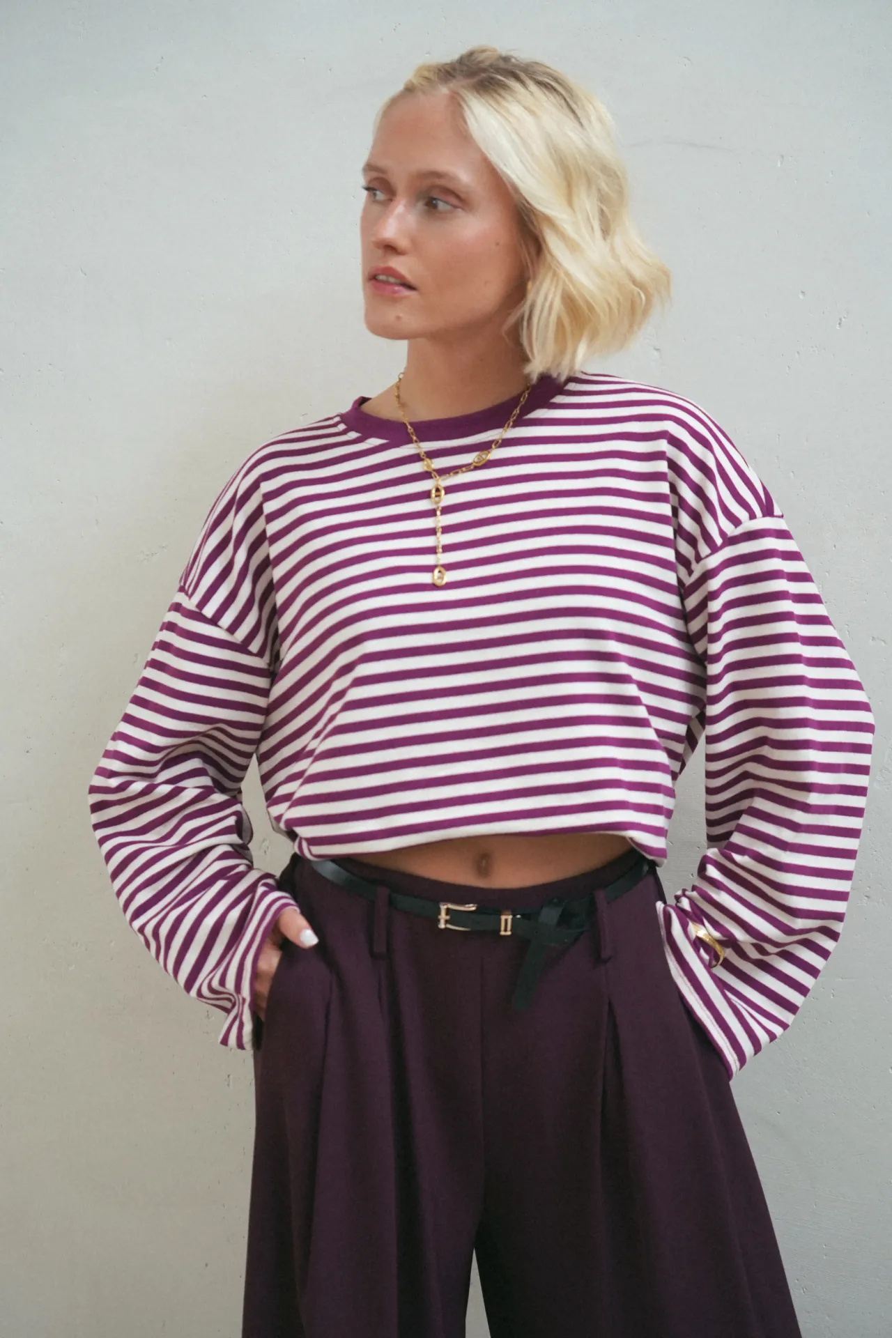 NOA PRUNE/BLANC - T-shirt rayé