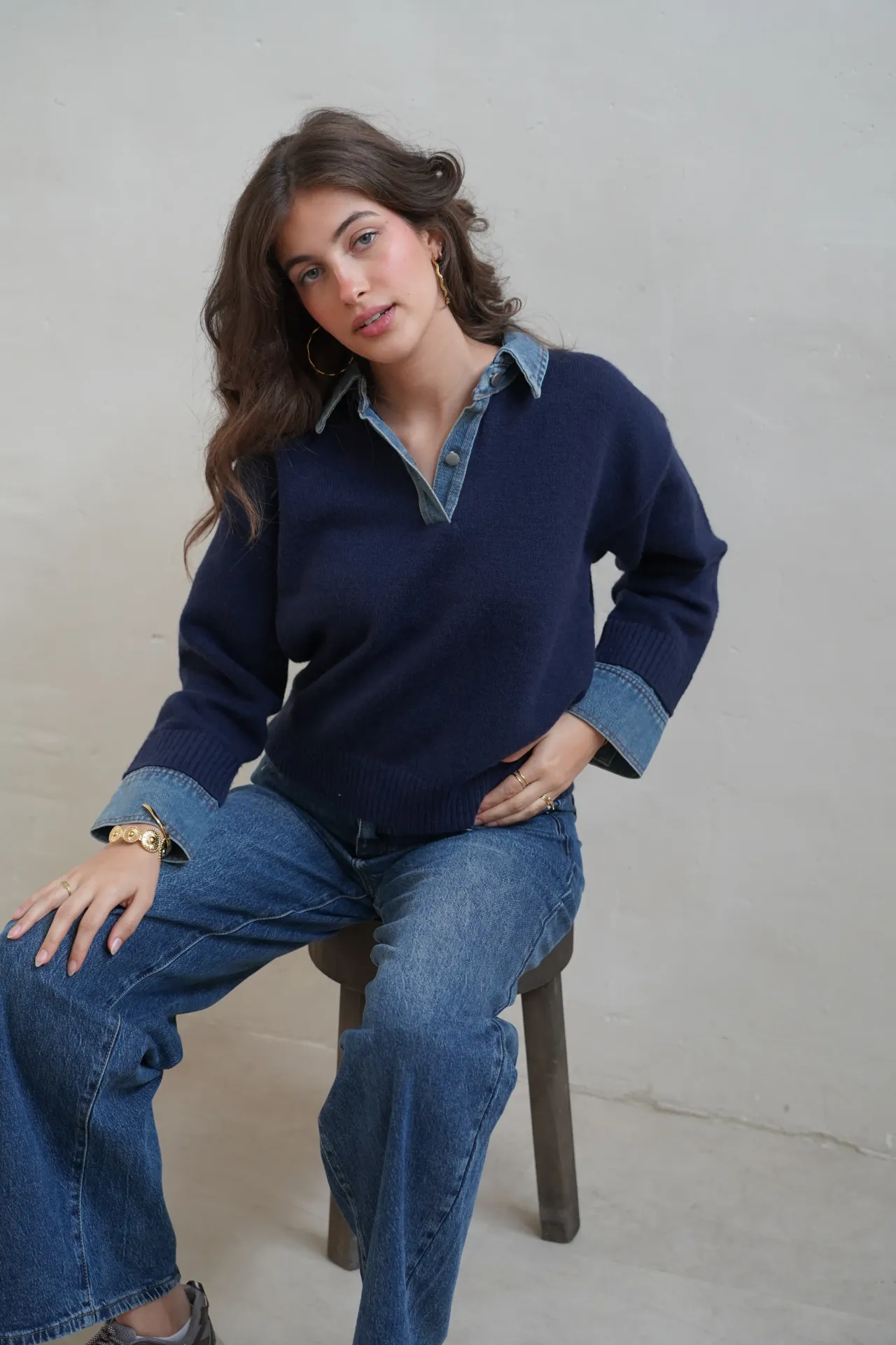 LIOR BLEU/JEANS - Pull bimatière