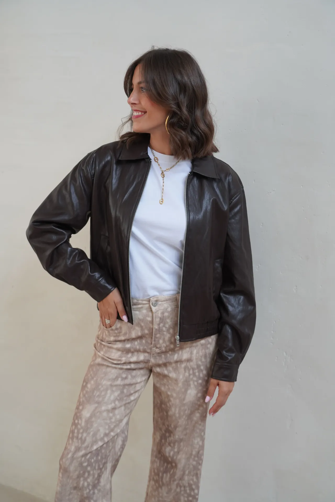 ABBY BRUN - Veste en similicuir