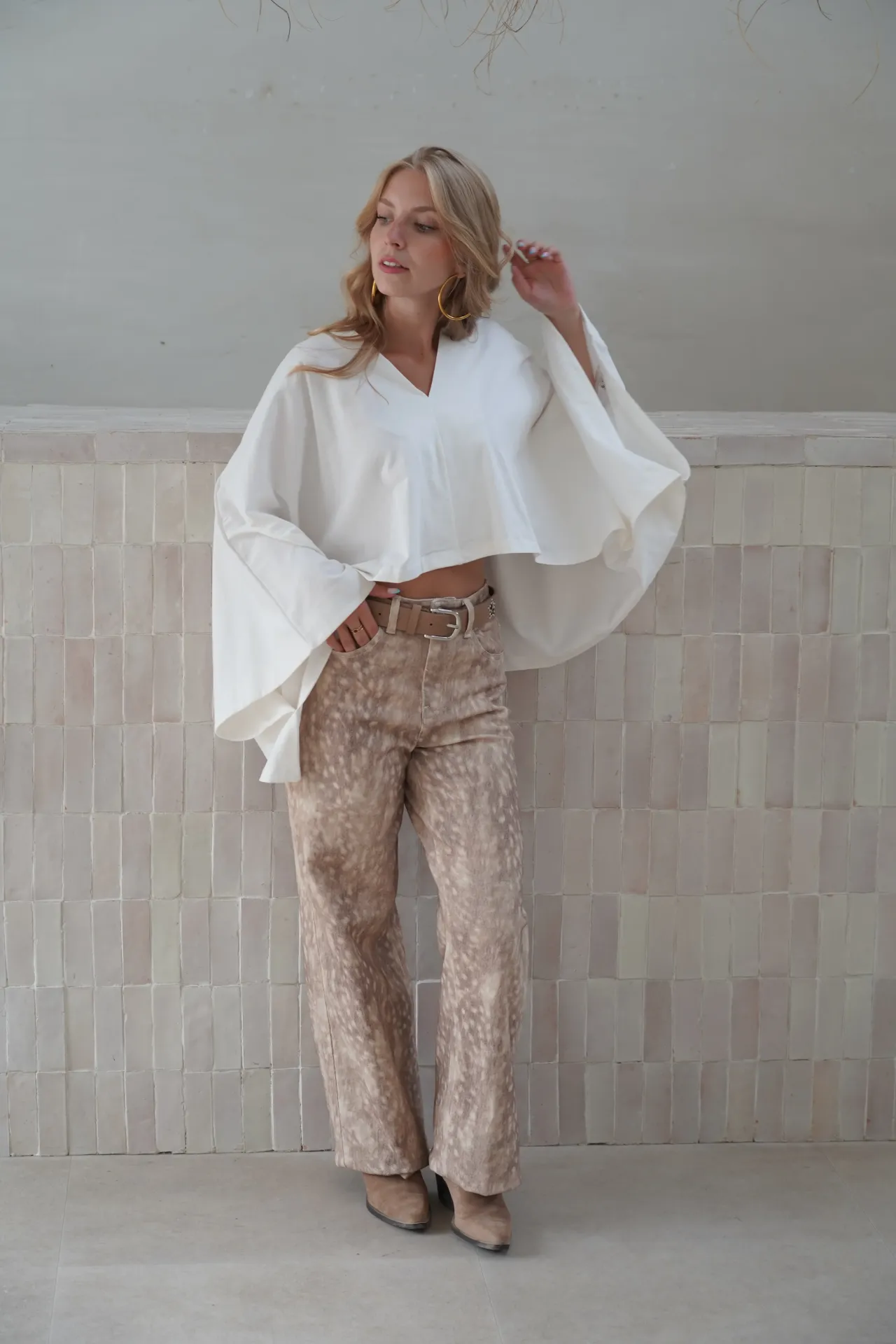 NANDI BLANC - Blouse à manches chauve-souris