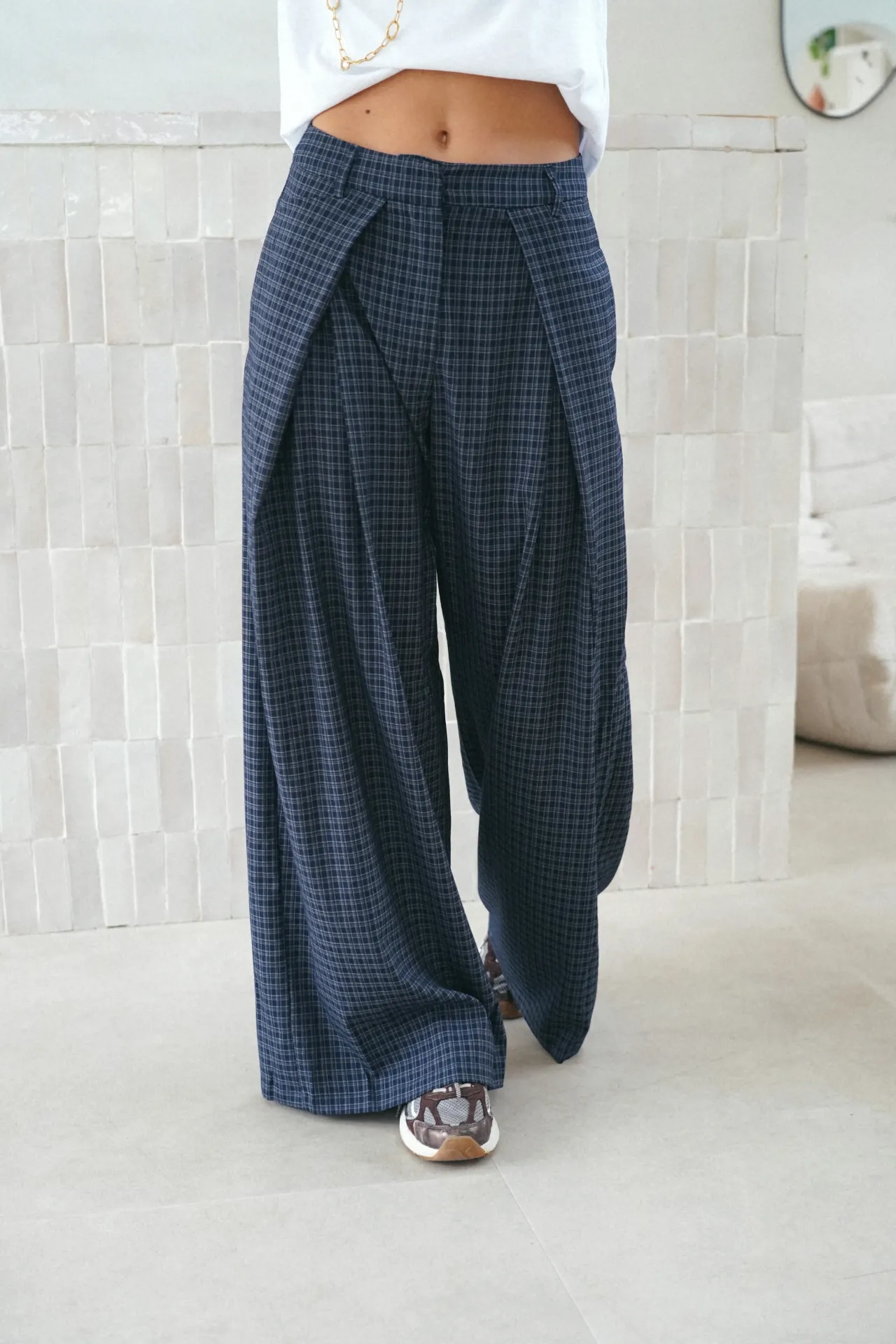STELLA BLEU MARINE - Pantalon à carreaux (S)