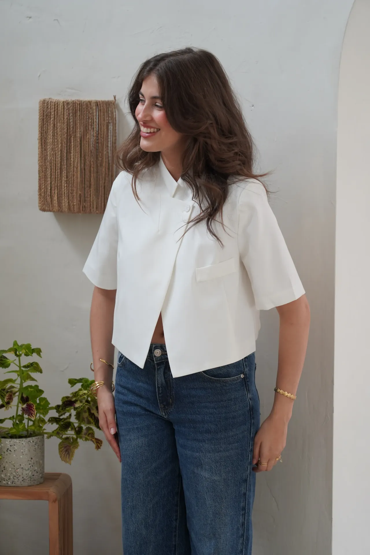 NAHIA BLANC - Blazer croisé court