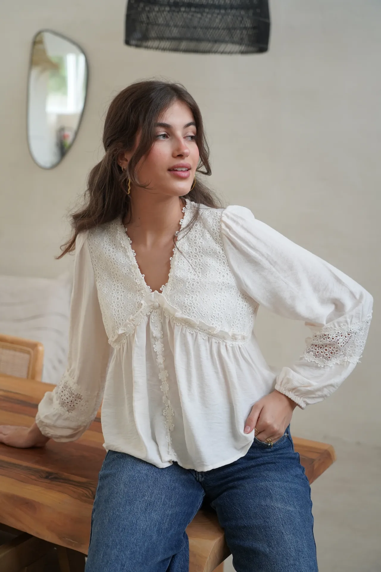 JESSICA ECRU - Blouse à broderies