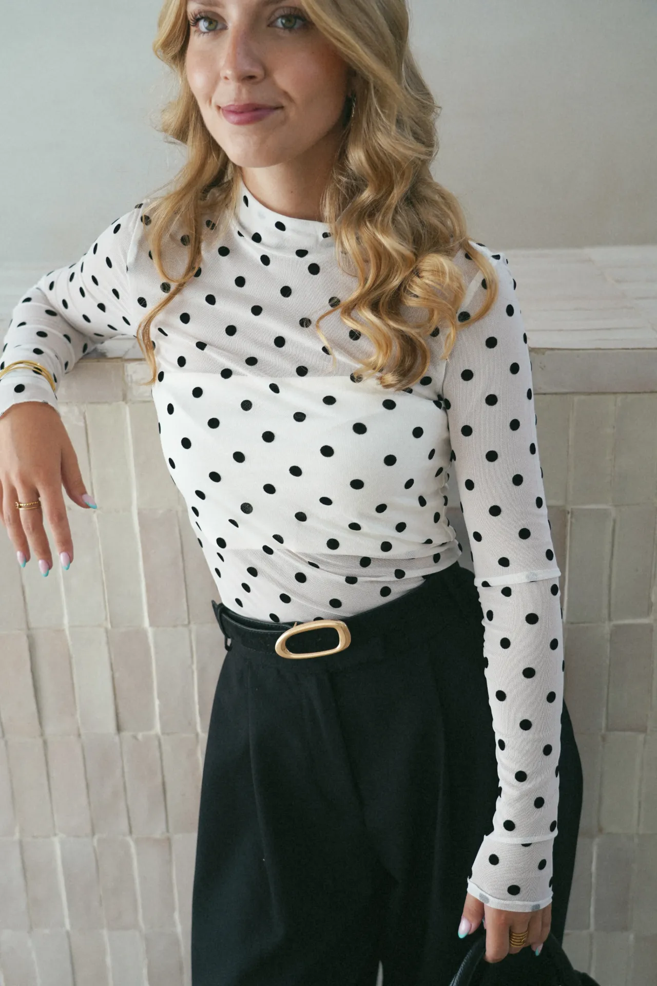 JESHI BLANC - Blouse en mesh à pois (XS)