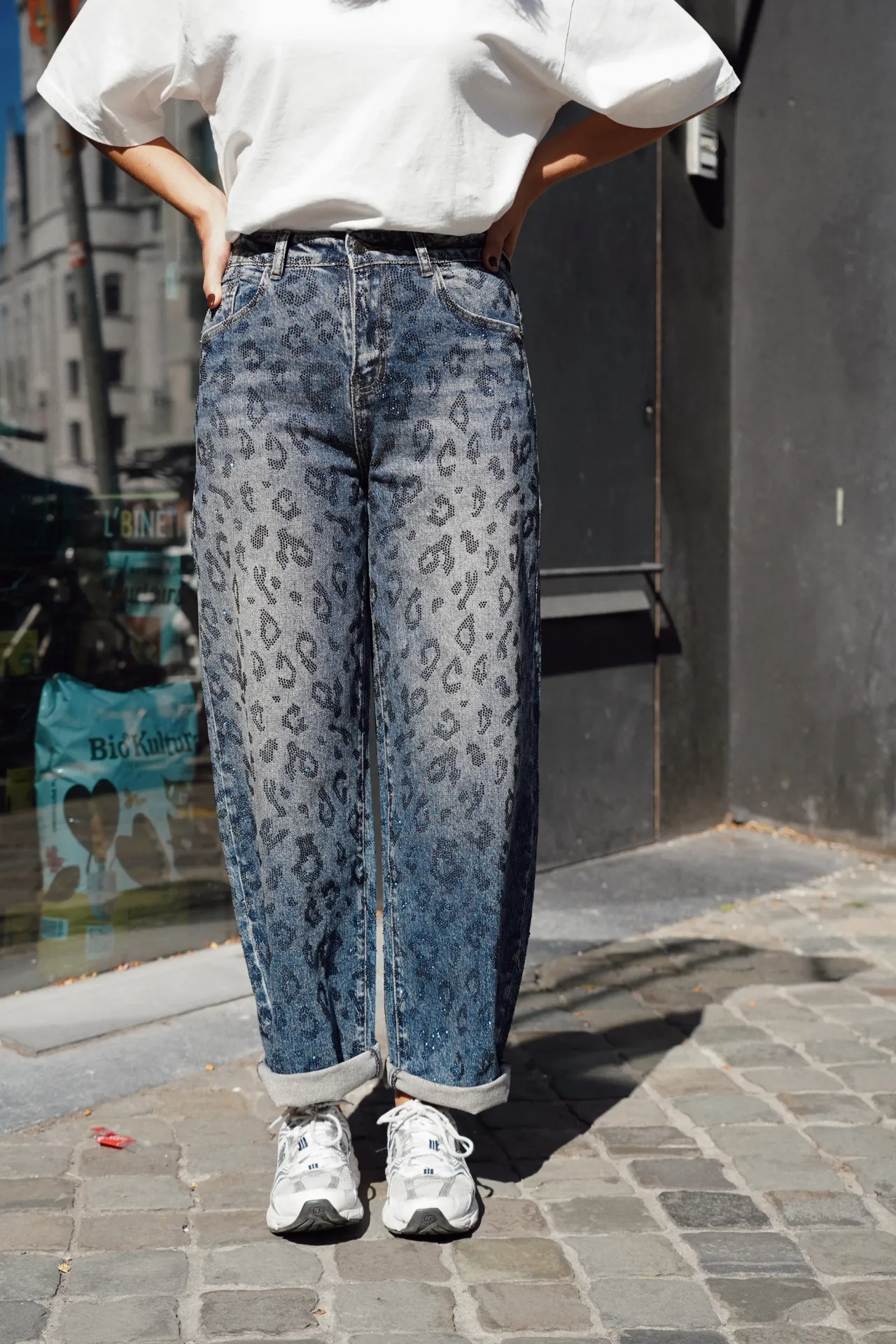 GLINDA BLEU - Jeans léopard/strass (34)