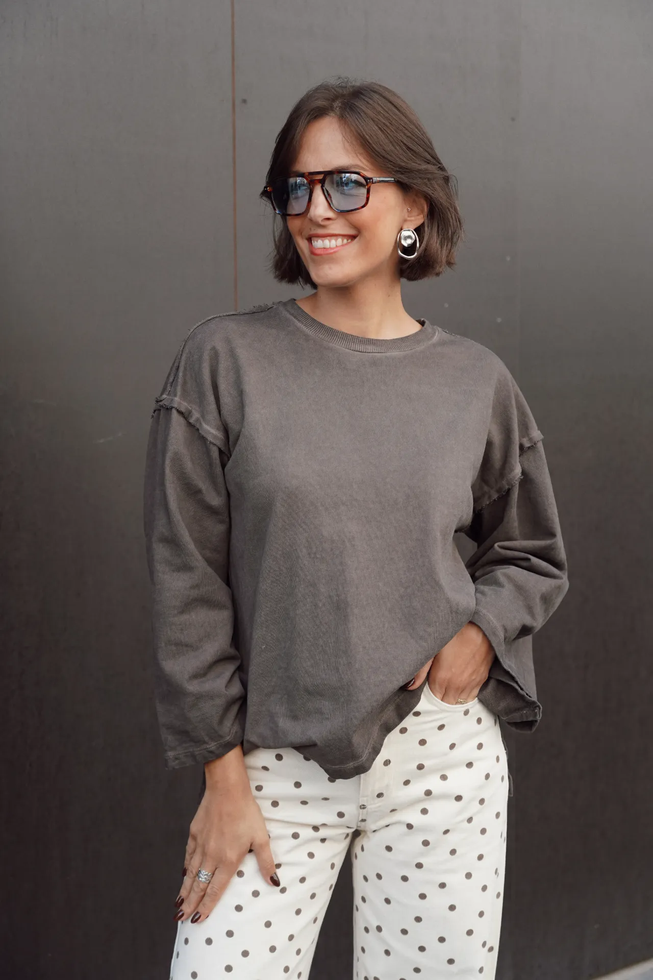 GIGI TAUPE - Sweat délavé