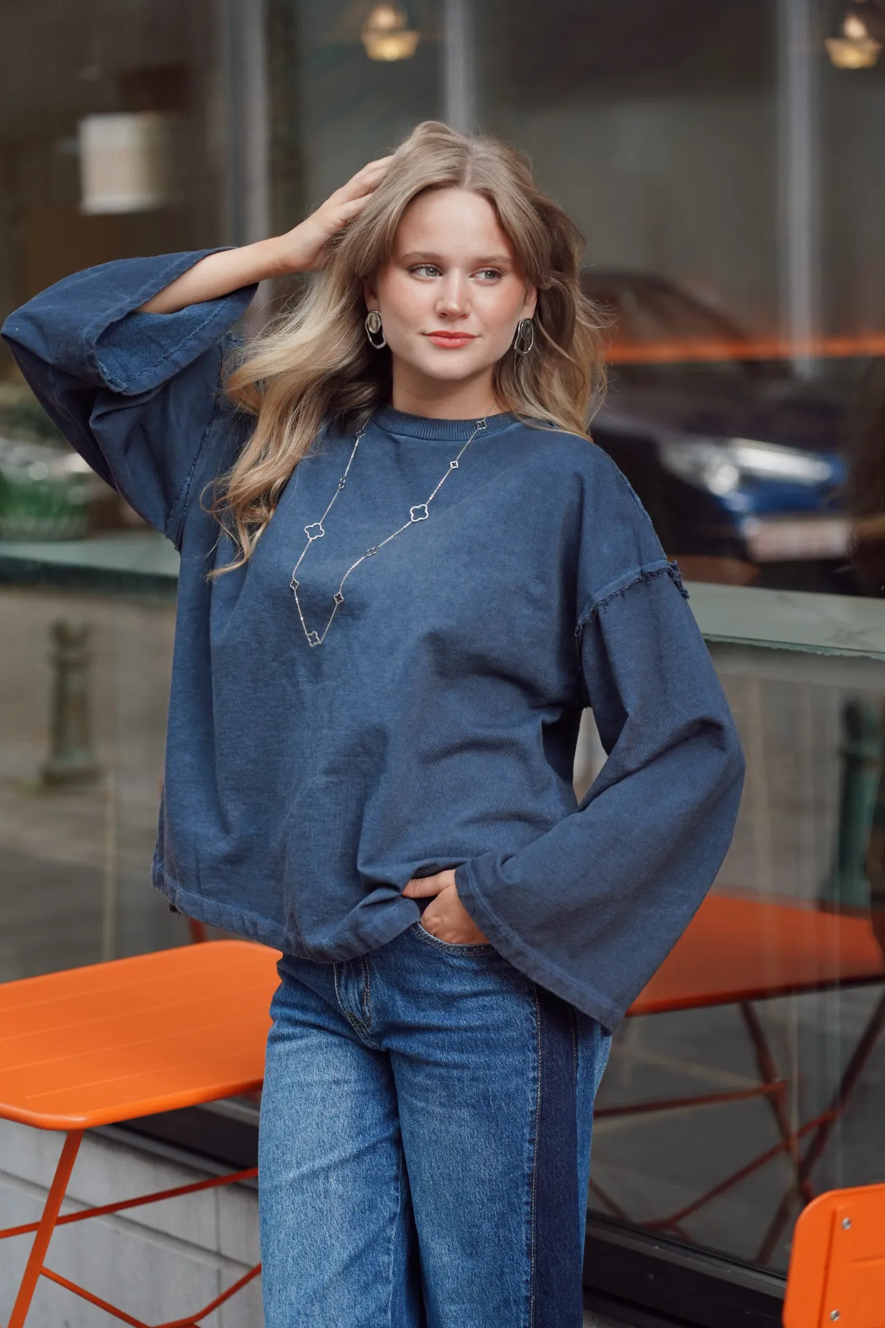 GIGI BLEU FONCE - Sweat délavé