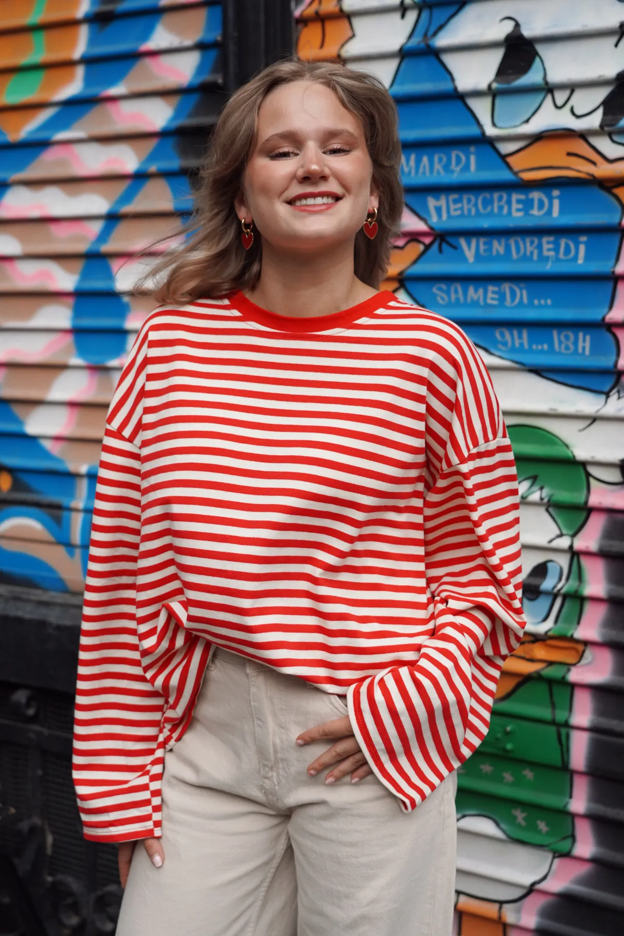 NOA ECRU/ROUGE - T-shirt rayé