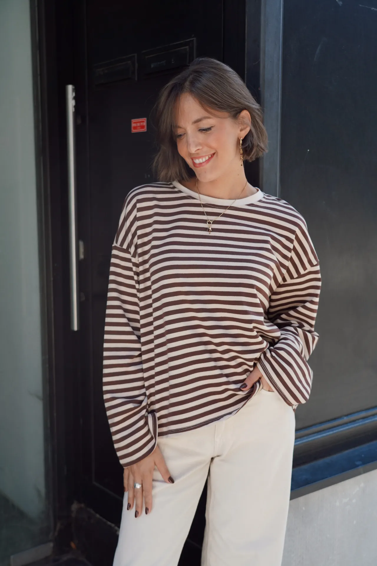 NOA BRUN/BEIGE - T-shirt rayé