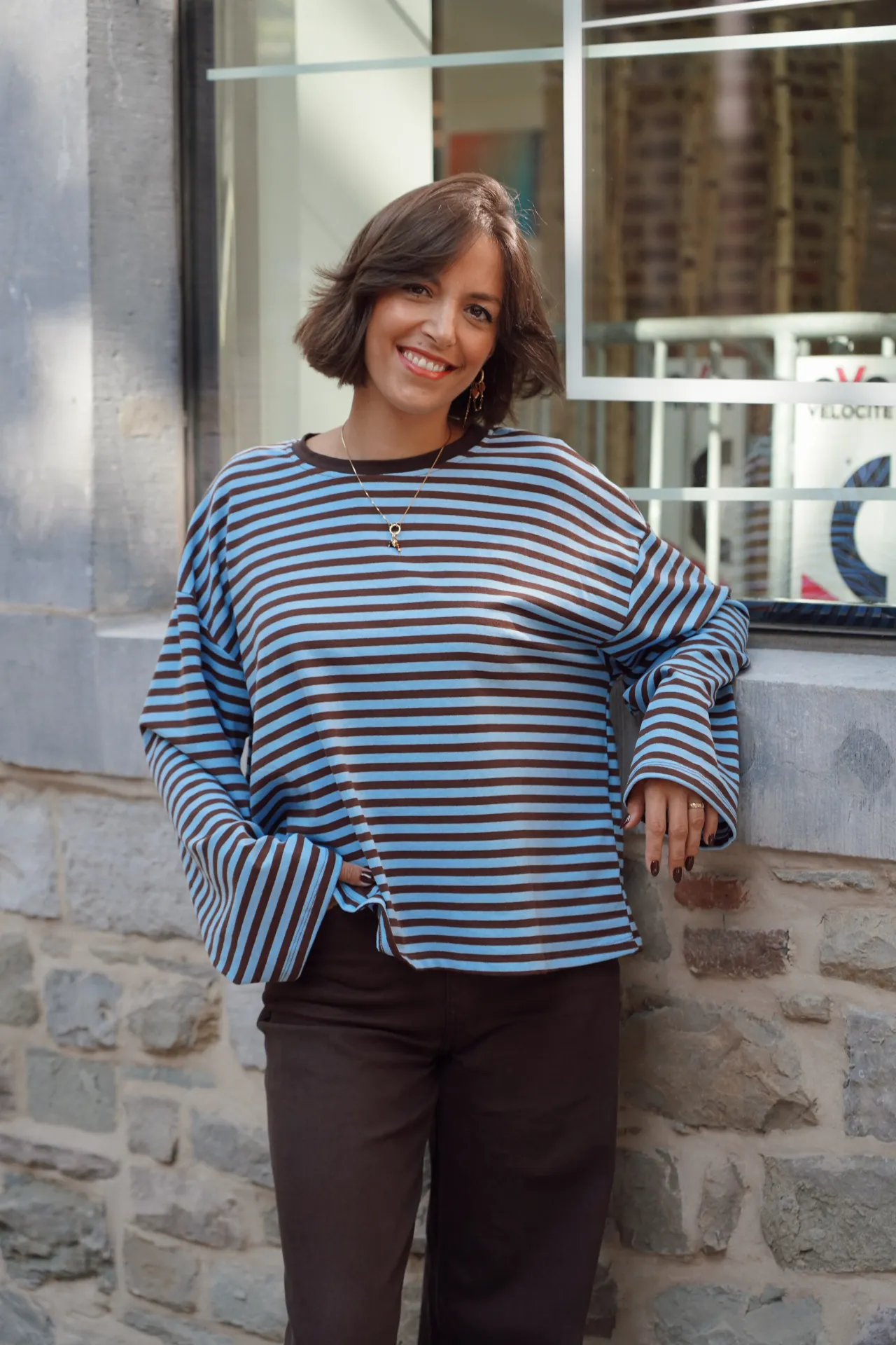 NOA BLEU/BRUN - T-shirt rayé