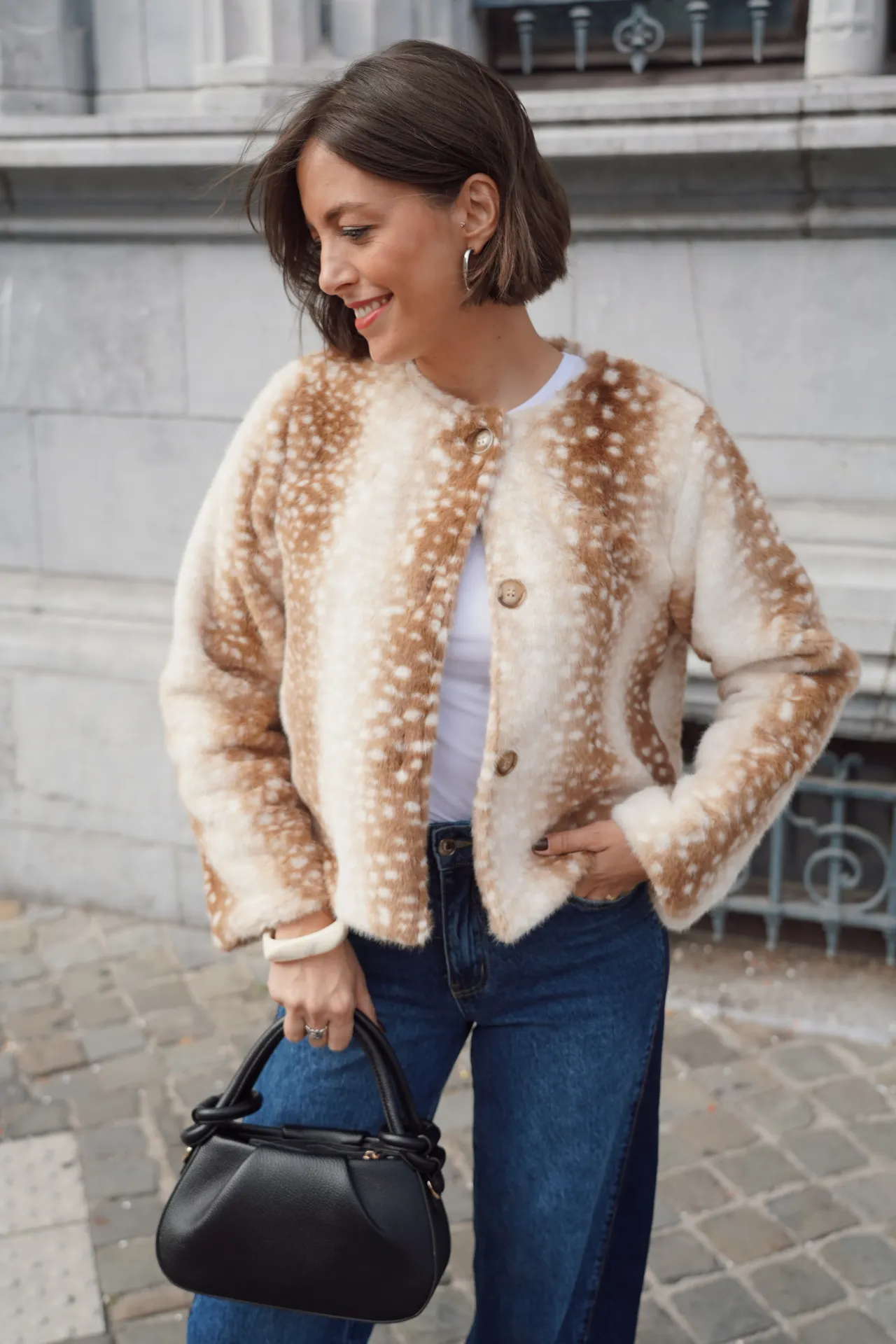 FAON BEIGE - Veste en fausse fourrure