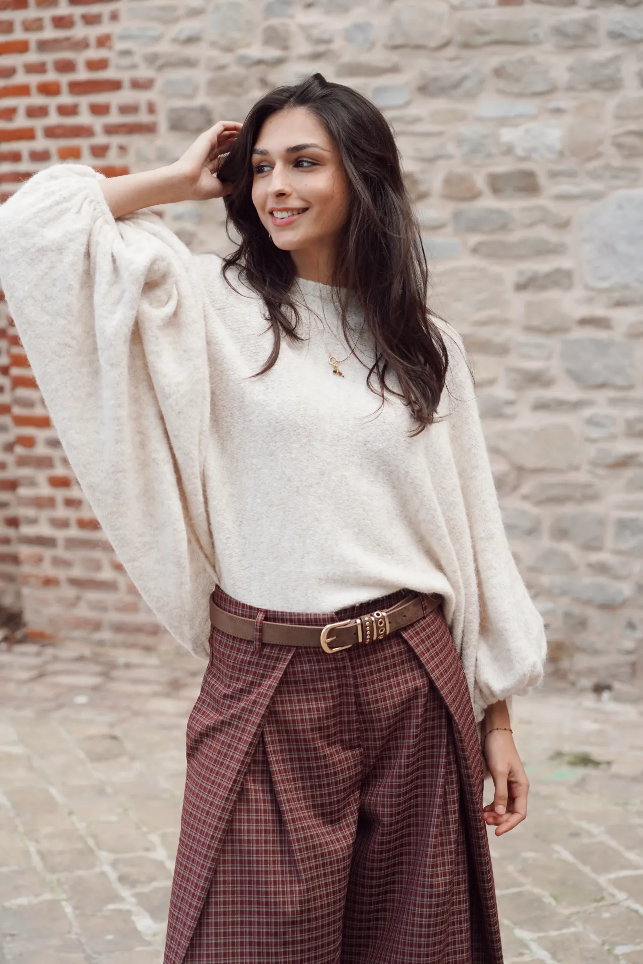 AGATHA BEIGE - Pull à manches bouffantes