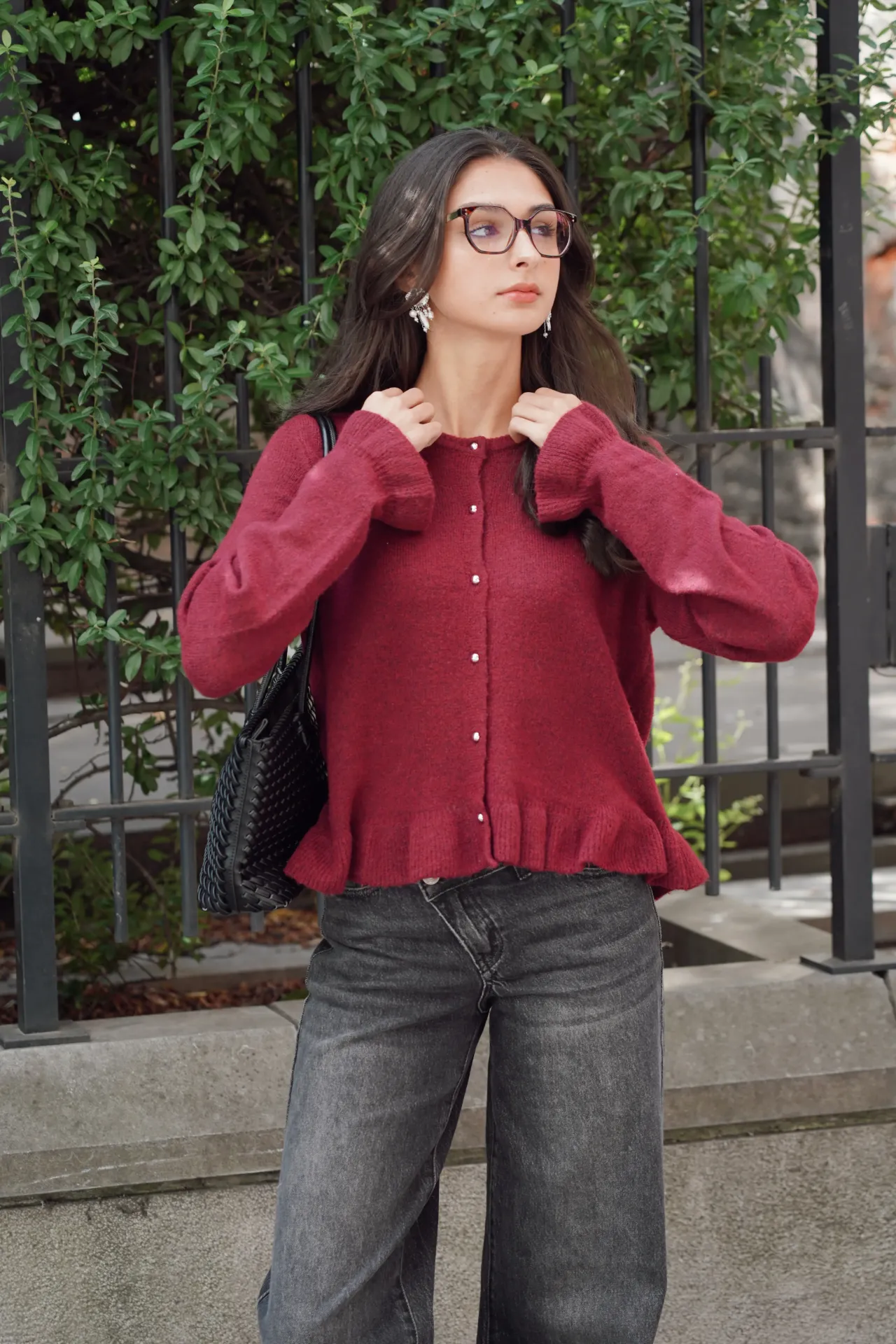 AMOS BORDEAUX - Cardigan à boutons