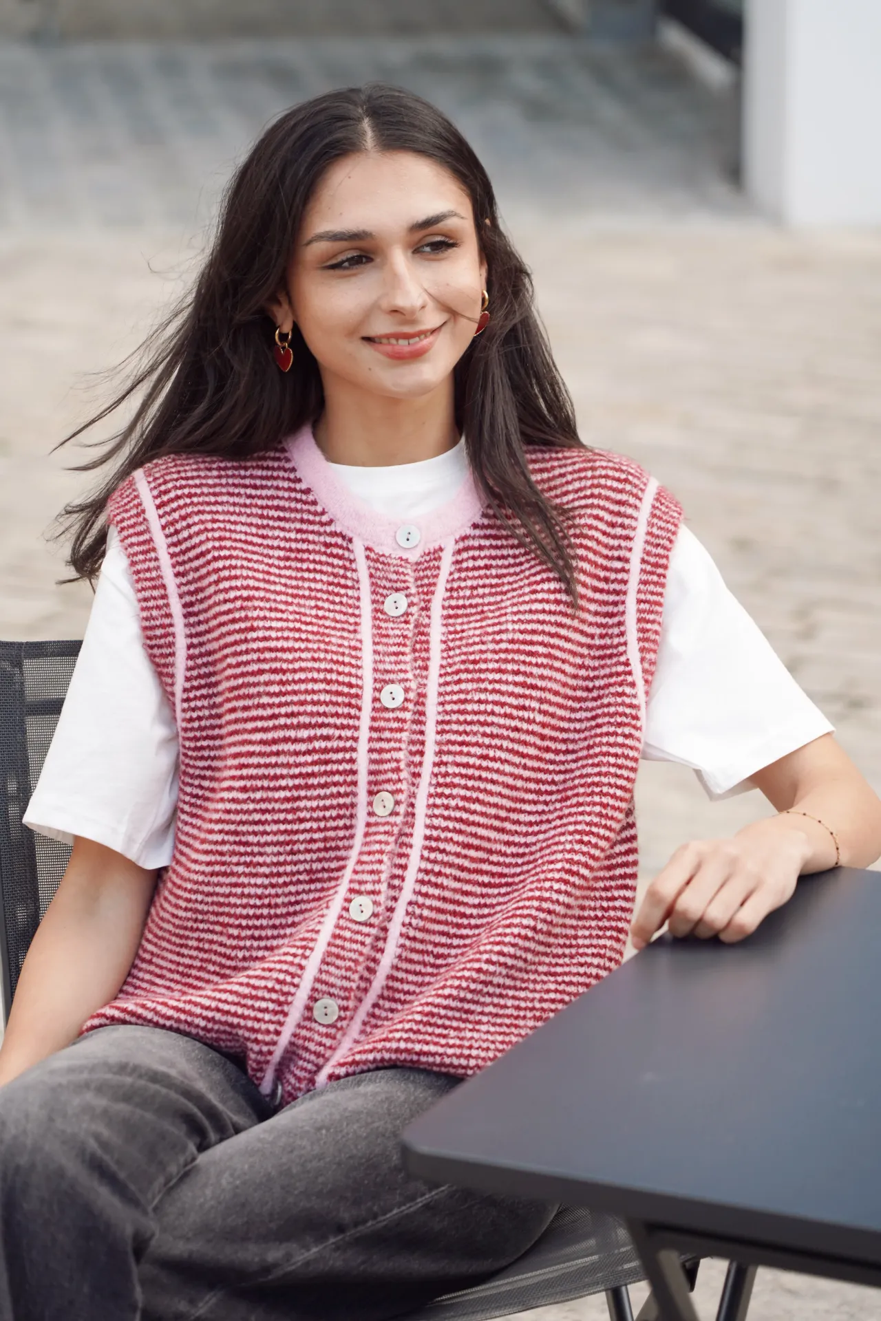ALEXIO BORDEAUX - Gilet rayé