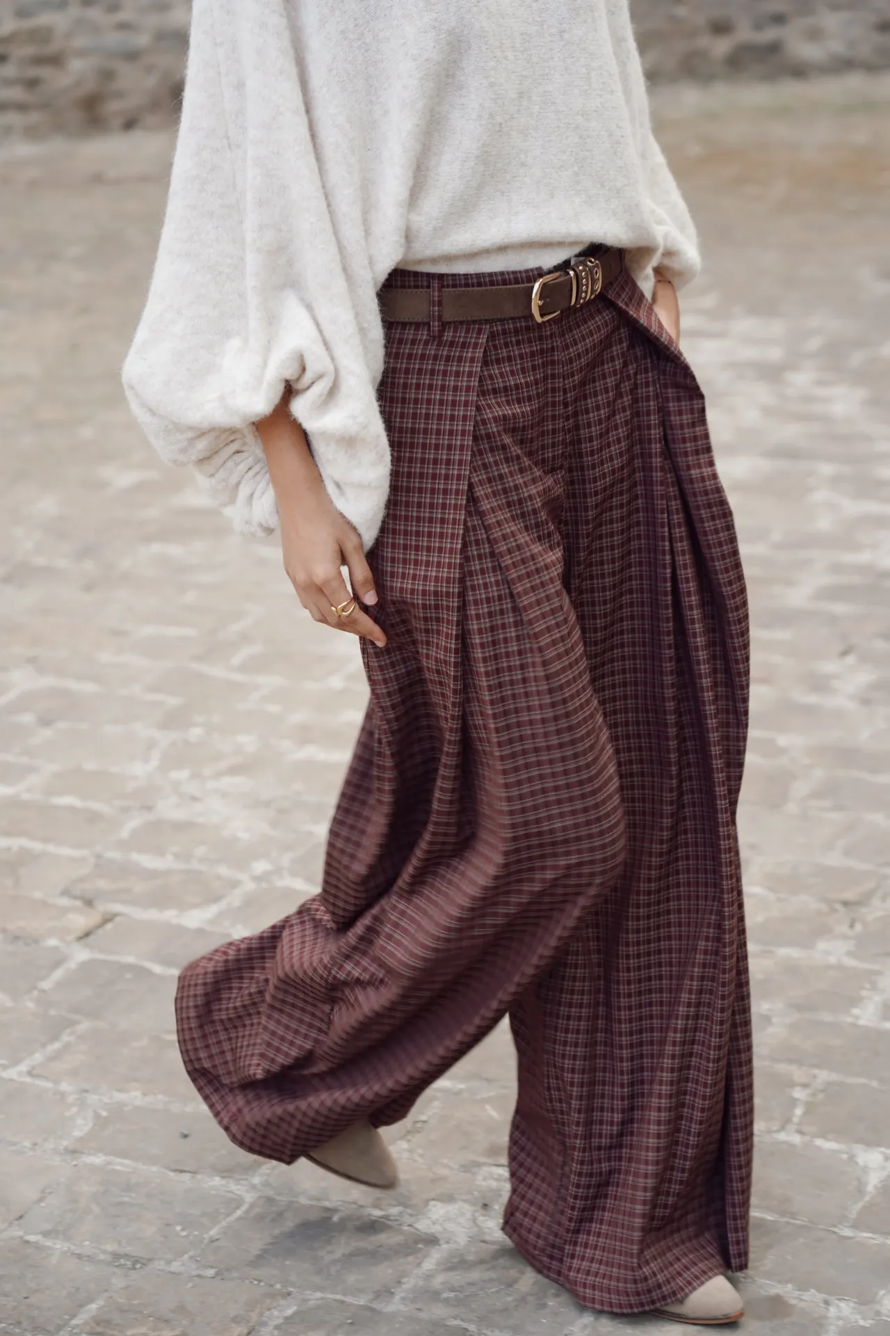 STELLA BORDEAUX  - Pantalon à carreaux
