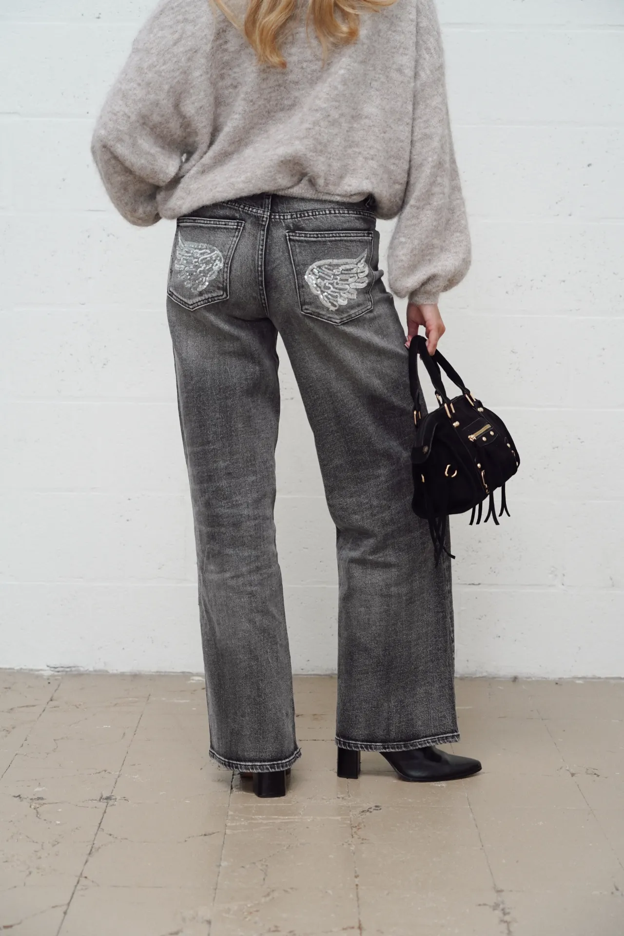 ANGEL GRIS FONCE  - Jeans à paillettes