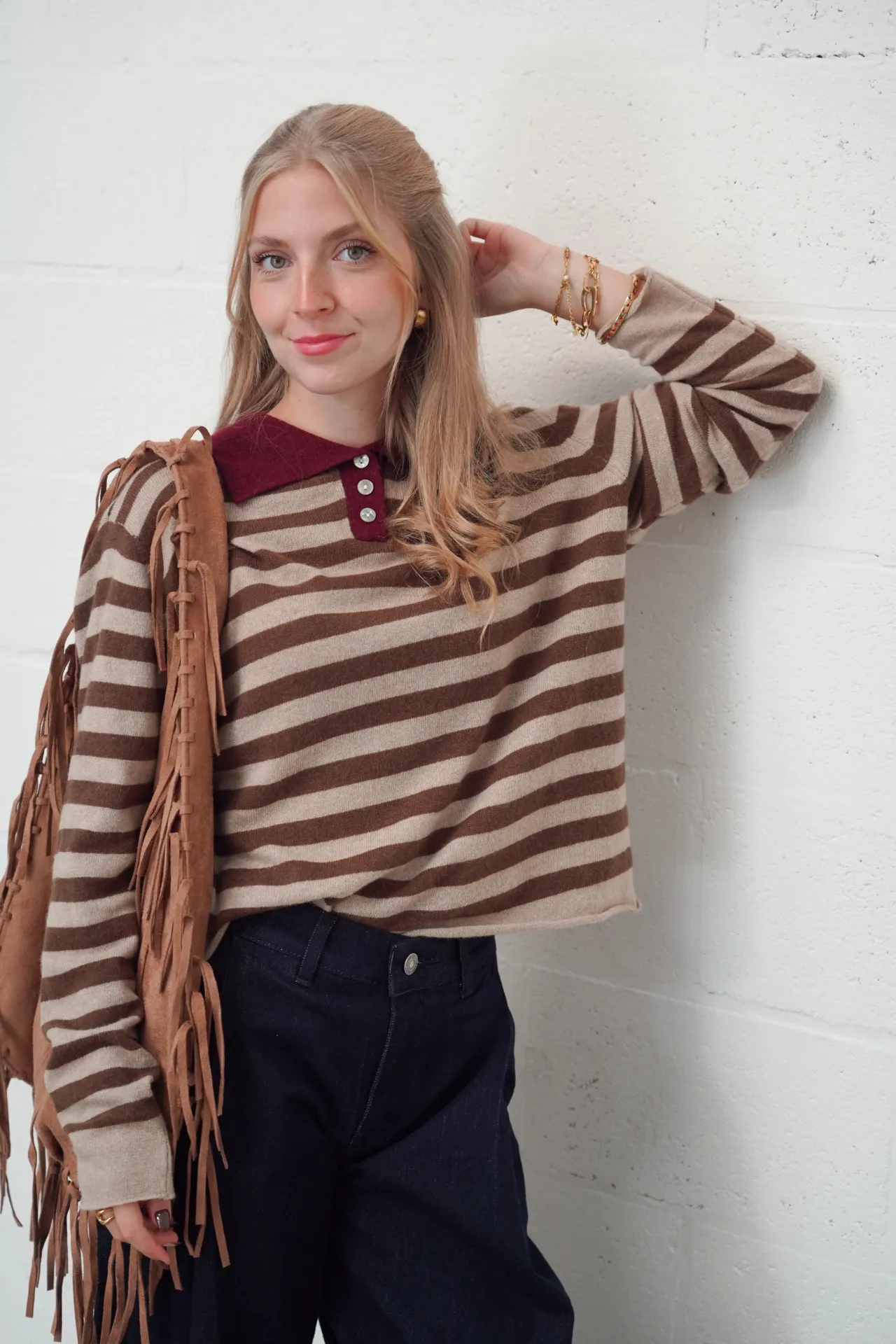 HAZEL BRUN/ BORDEAUX - polo rayé