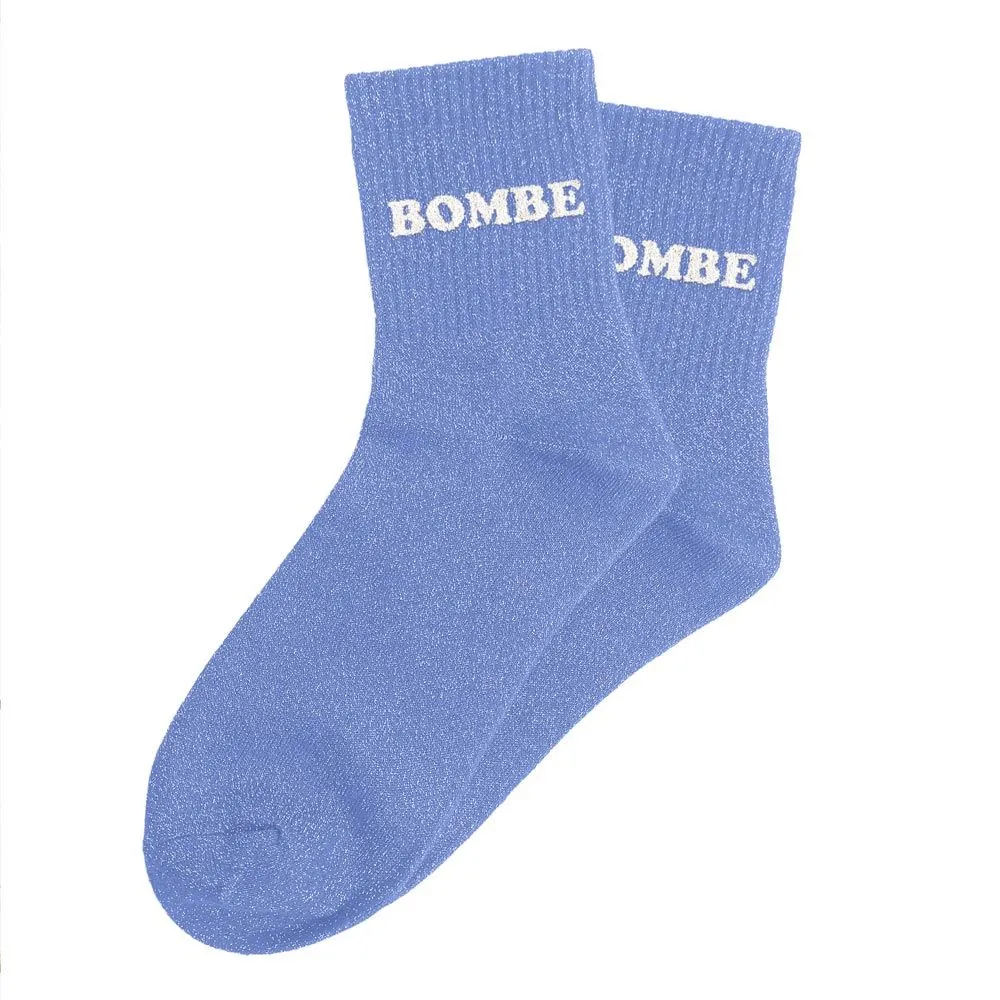"BOMBE" BLEU - chaussettes pailettes tuftée